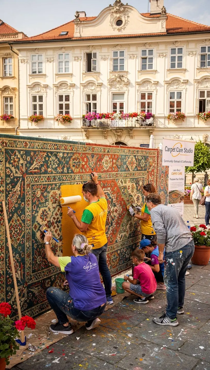 Carpet fiber types and care guide illustration.